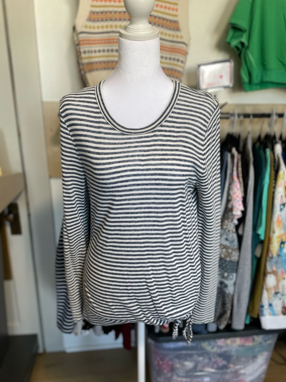 Madewell Navy and White Striped Crewneck Knit Top